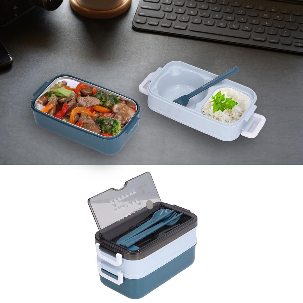 Lunch Box 2 Tier Stackable Container Folding Buckle Stainless Steel Insulated Lunch Box