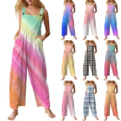 Mono Casual de Mujer sin Mangas con Estampado de Rayas Degradadas de Algodón
