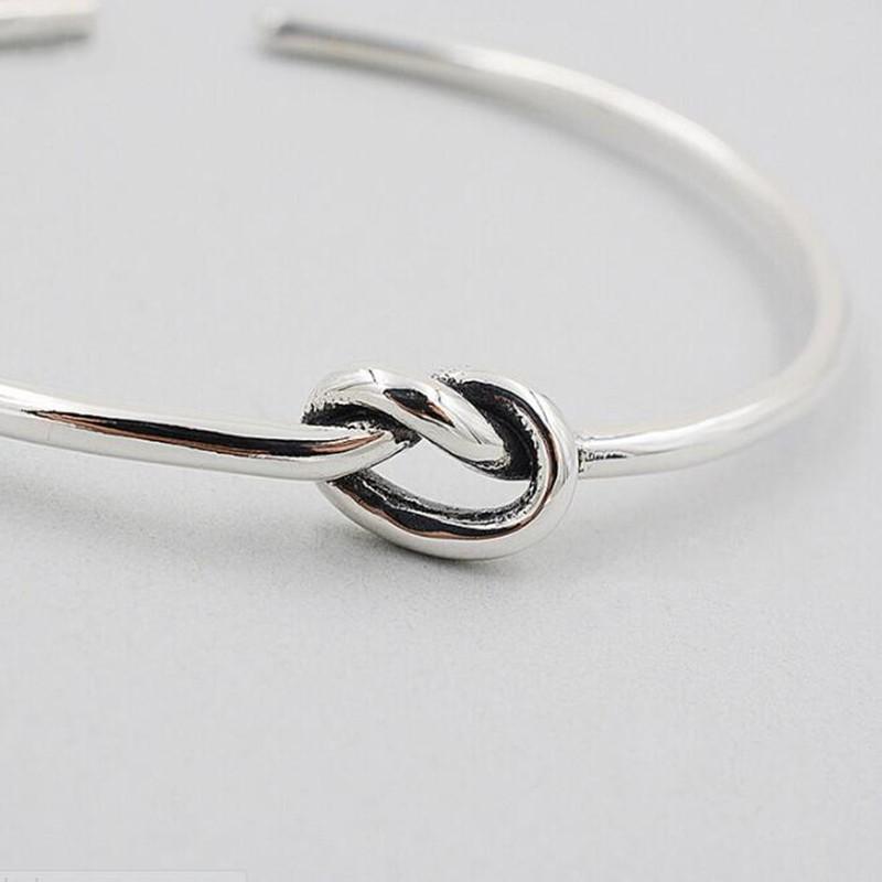 New Arrival Stylish Fashionable Popular Sterling Silver Color Jewelry Bracelets Classic Vintage Thai Silver Color Love Tie Braided Female Bangles