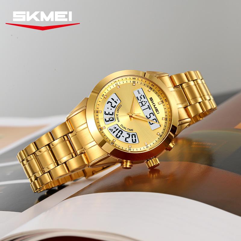 SKMEI 2445 Watch Brand Men's Electronic Quartz Luminous Alarm Clock Countdown Waterproof Stainless Steel Strap Men Digital Watch
