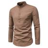 Men's Solid Color Stand Collar Long Sleeve Shirt, Smil Fit Casual and Fashionable Cotton Long Sleeve Henry Shirt