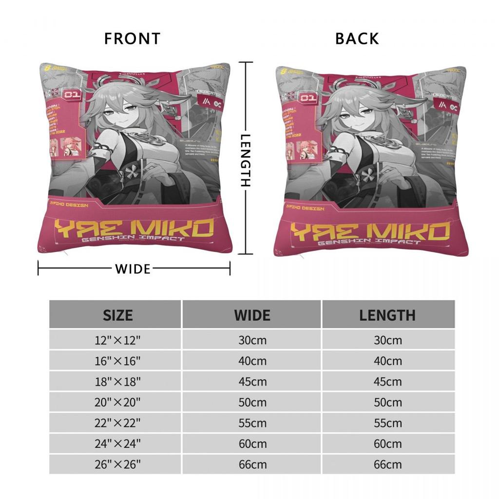 Bed Decoration Yae Miko Genshin Impact Pillowcases Accessories Pillow Cover Square Multiple Sizes