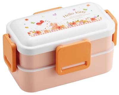 Bento Patineuse Doux Fabriqué chez Sanrio Hello Pastel Aquarelle Vive Florale Boîte, Service, Deux Niveaux, 600ml, Japon, Kitty, Impression, Fille, PFLW4-A