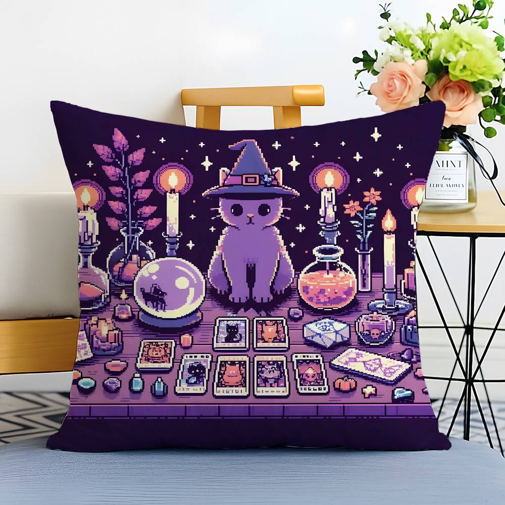 

Хэллоуин Мультяшный Милый Фиолетовый Кот Наволочка Принт Матовый Флис Подушка Касание к Детской Коже Экологичный Сублимационный Краситель 12x12Inch