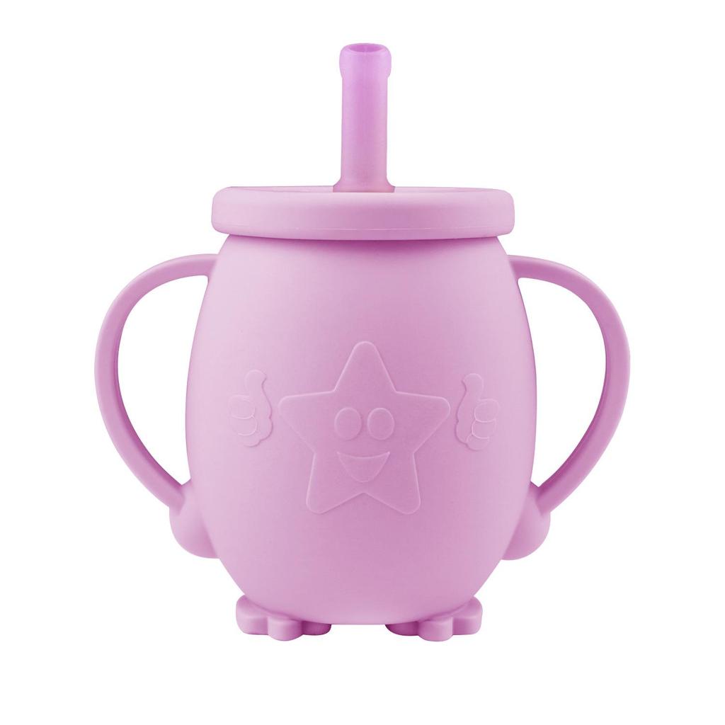 Silicone Toddler Training Cup with Straw Lid, Anti-fall Design