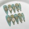10Pcs Luxury Retro Religious Long Stiletto Nail Art Stickers Cross Angel Handmade Wearable Acrylic Fake Nails For Women