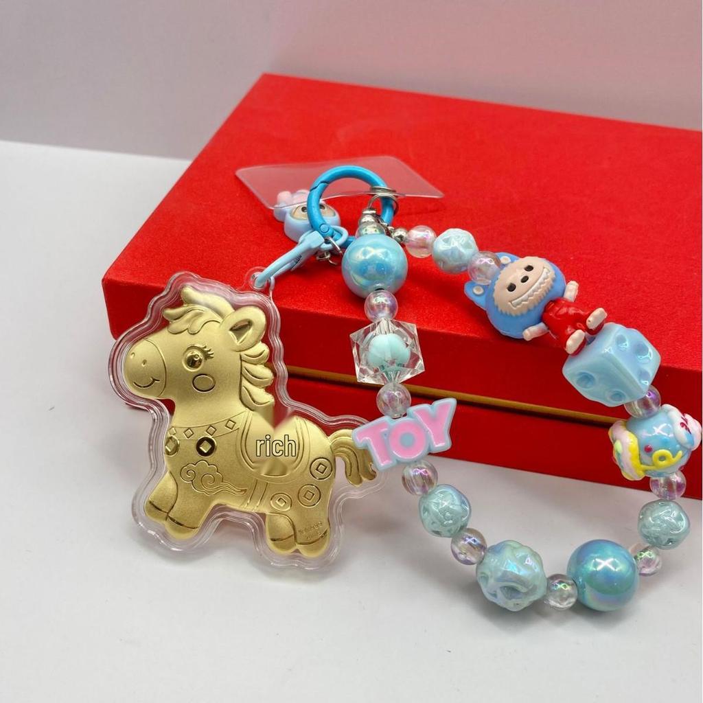 2026 Year of the Horse Wealth Charm Cute Gold Phone and Bag Lanyard with Cartoon Sticker Gift