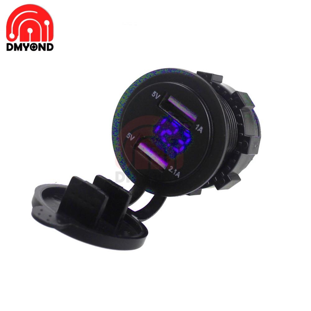 5V 1A 2.1A 12V 2 USB Car Charger Cigarette Lighter Socket Plug LED Voltmeter for Car Fast Chargering Adapter Voltage Monitoring
