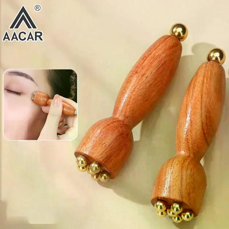 Mini Lotus Seedpod Brass Bead Wood Facial Gua Sha Eye Facial Point Massager Relaxatiow Meridians Acupoint Massage Tool
