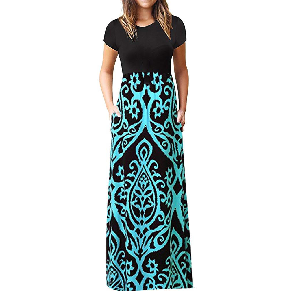 

IHUASU Short Sleeve Printed Dress Long Skirt XXL синий