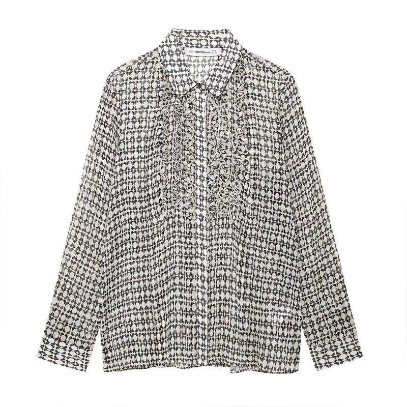 Fashion Style 2024 Fall and Winter New Women's Chest Laminated Decoration Print Long Sleeves Lapel Shirt 9029223