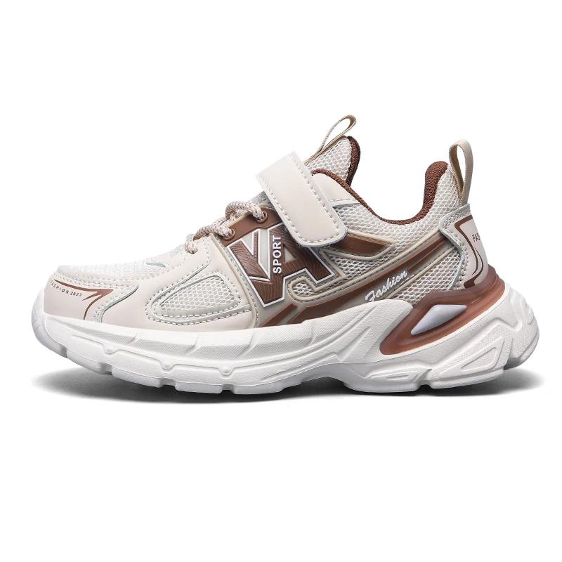 

2024 New Children Sneakers for Boys Mesh Breathable Lightweight Running Sports Shoes Kids Casual Boy Shoes Size 28-40 40 бежевый