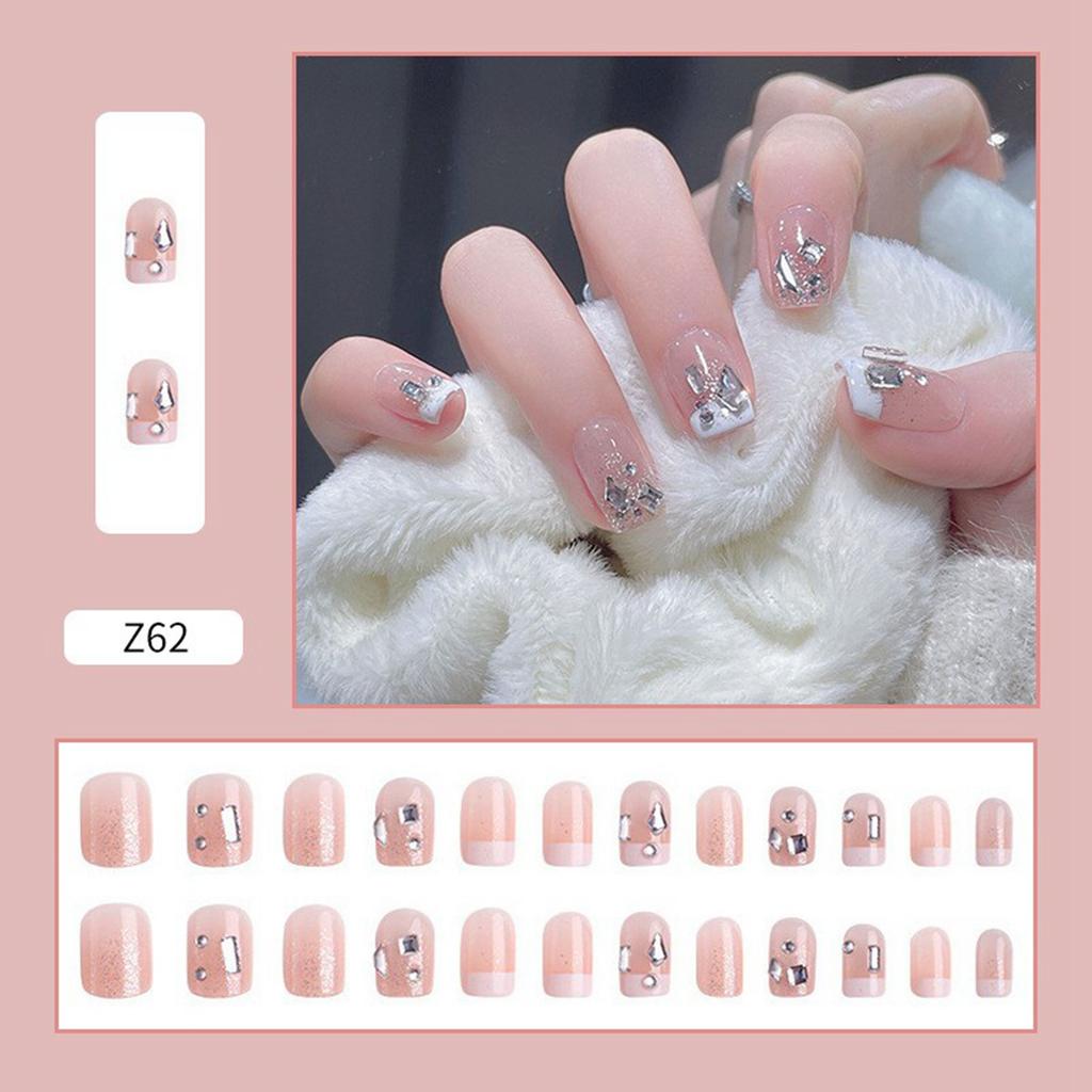 Whitening French Short Ice Translucent Sparkling Diamond  , Diamond Sparkling Diamond Wearable Nail  ,detachable Nail Plate  ,2ML