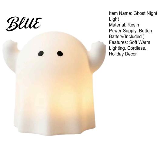 Kids Room Nightlight Cute Resin Ghost Night Light for Bedroom, Decorative Warm LED Lamp Battery Operated Bedroom Halloween Party Desk Decor, Portable