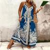 Women's Summer V-neck Bohemian Casual Seaside Vacation Printed Plus Size Sling Dress