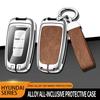 Car Interior Accessories Metal Leather Car Key Cover Flip Key Zinc Alloy Car Remote Key Bag for Hyundai