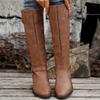 Woman Thick Heeled Long Boots Autumn Winter Pu Leather Mid Calf Boots Woman Fashion Buckle Strap Side Zipper Motorcycle Boots