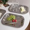1PCS Stainless Steel Rectangular Tray with Embossed Design for Kitchen Living Room Storage Durable Fruit Snack Cake Serving Dish