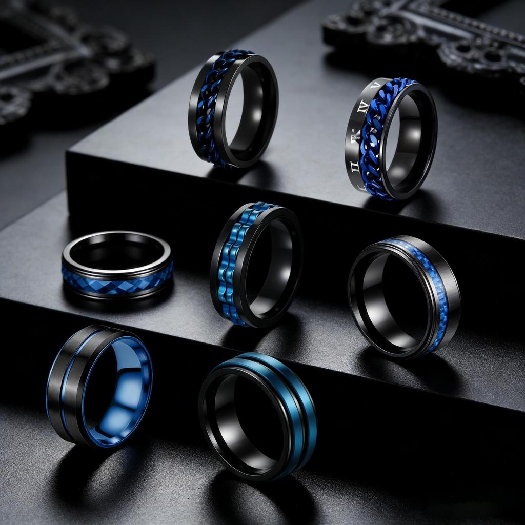 Customizable Men's Rotatable Hip Hop Punk Ring - Stainless and Titanium Steel Jewelry Set with High-End Feel