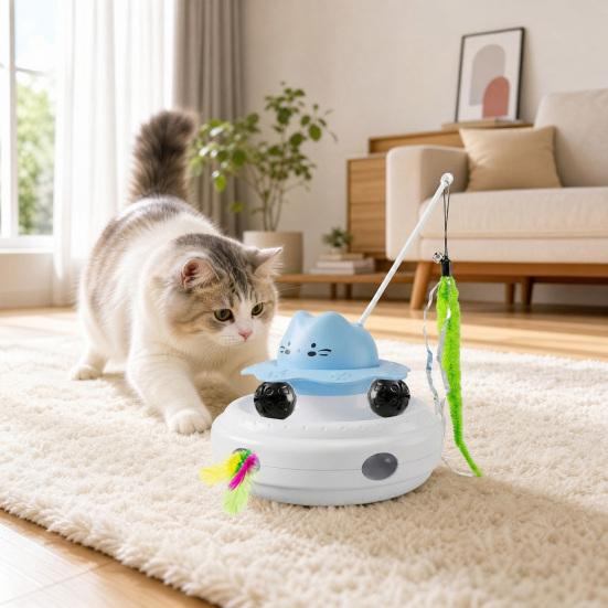 Electric Cat Interactive Toy with Feather & Track Ball, 4-in-1 Automatic Smart Cat Teaser Toy, Indoor Cats Boredom Enrichment Toy