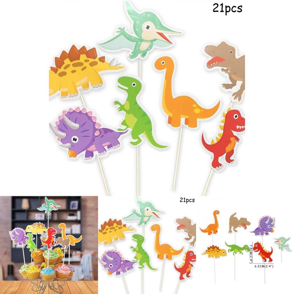 Dinosaur Cake Accessory Set 21pcs Paper Party Decorations For Kids Festivities