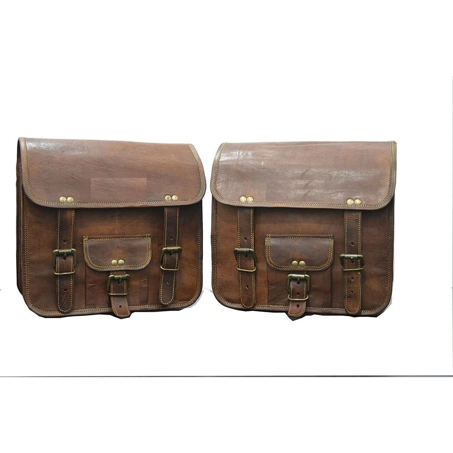 

Bags Motorcycle Saddlebags Pouch Leather Both Side Pouch Panniers Bags 2 Two 11 x 9 x 4 in