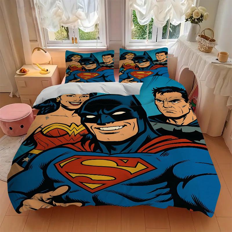 3pcs Superman, Batman Duvet Cover Set, 1 Duvet Cover + 2 Pillowcases (No Insert), High-Definition Print for All Seasons,Durable yy251103054