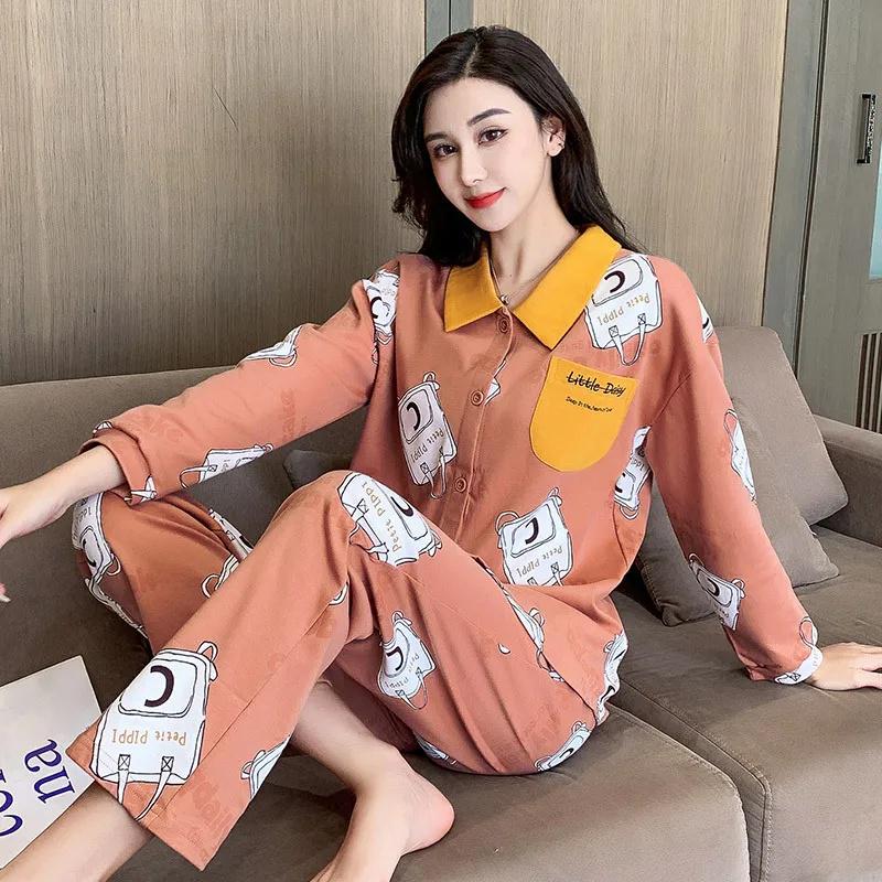 Damen Pyjama aus reiner Baumwolle: Frühlings-/Herbst-Langarm-Cardigan mit Spitze, Große Größen, Stil 2025, Geeignet für drinnen/draußen