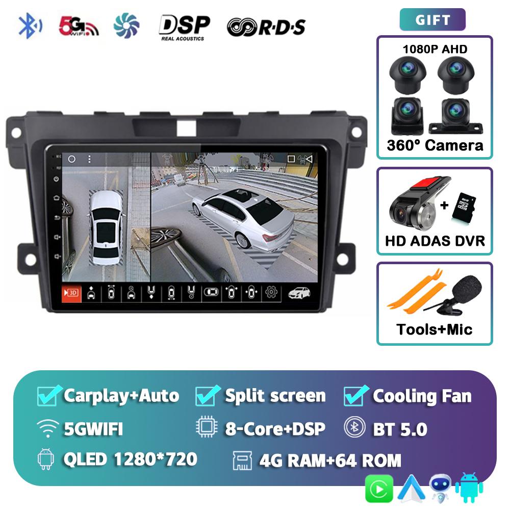 Android 14 Carplay Auto Car Radio For 2007 2008 2009 2010 2011 2012 2013 2014 MAZDA CX-7 CX 7 Multimedia Player Video Stereo DSP