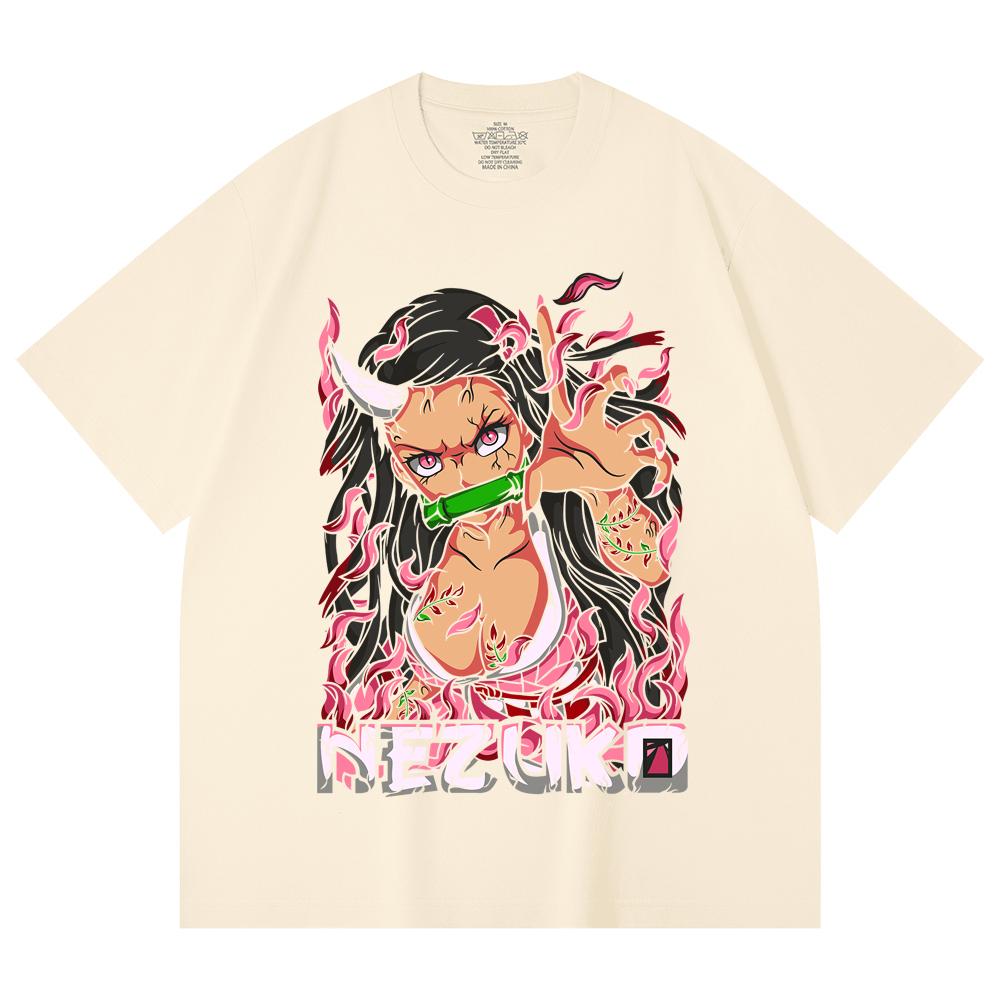 230 Gsm 100% Cotton Demon Slayer V73 Nezuko Print Unisex Heavy Cotton T Shirt