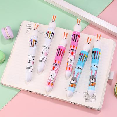 1Pc Kawaii Cute Rabbit Multicolor Pen 0.5mm Colorful Ink Pen Cartoon Creative Gel Cartoon Bunny Pen Ten-Color Brown Colorful 10-Color Back To School S