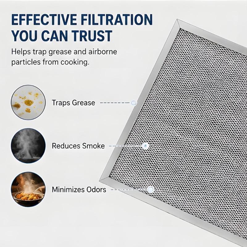 Washable Metal Range Hood Grease Filter 2-Pack with Dense Screen Construction and Tool-Free Removal for Regular Kitchen Range Hood Upkeep