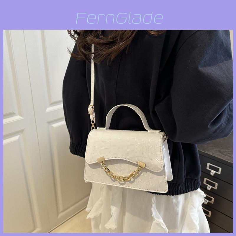 Fashion Solid Color Stone Texture Gold Chain Decor Women Shoulder Bag For Daily Casual Use