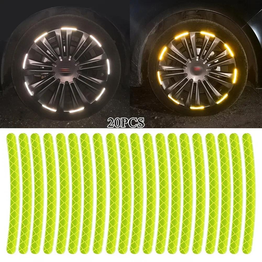 20pcs Car Wheel Hub Reflective Sticker Tire Rim Reflective Strips Luminous for Night Driving Car Bike Motorcycle Wheel Stickers