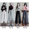 Tie-up Sweatpants Women's Spring and Autumn New Loose Velvet Wide-leg Pants Casual Straight Tooling Sweatpants