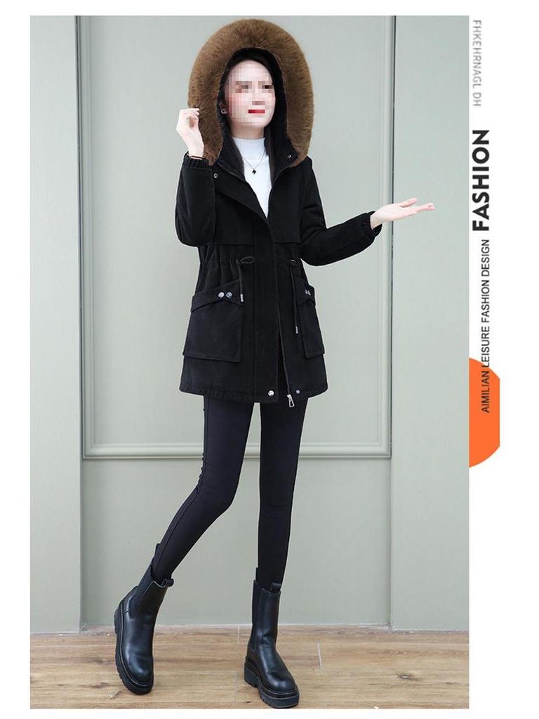 Women's Mid-Length Parka: Winter 2025 Edition - Loose Fit Lambswool & Velvet Padded Cotton Jacket