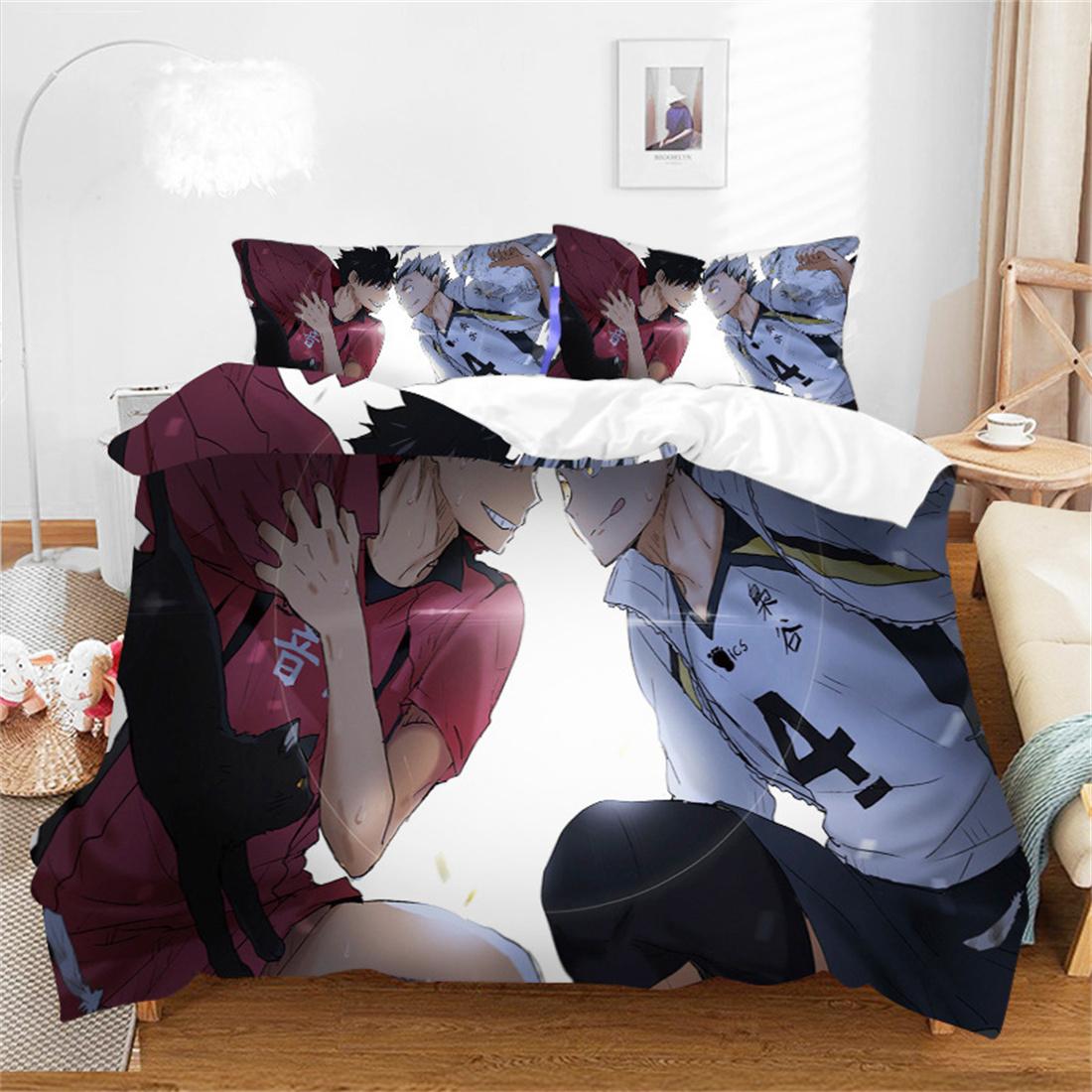 3D Printed Volleyball Boys Duvet Cover Set Single Double Luxury Anime Haikyuu Bedding Set with 1 Pillowcases for Kids Teens Gift 135x200cm