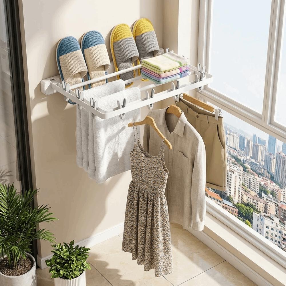 Windproof Folding Drying Rack Plastic Wall Mounted Clothes Dryer Underwear Drying Rack  Indoor