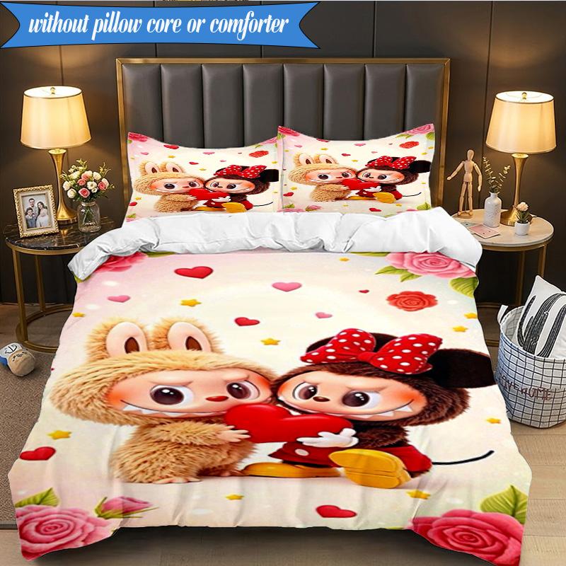Labu-bu Friends Adventure 3pcs K-pop music group Bedding set,Ideal for Bedroom, Dormitory,Including Duvet Cover And 2pcs Pillowcases,Fan gifts