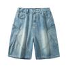 Summer Baggy Denim Shorts Fashion Casual Straight Harajuku Jeans Male Vintage Wash Drawstring Short Pants Streetwear