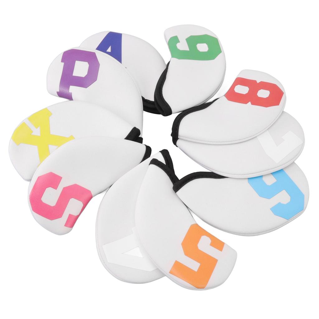 10pcs Golf Iron Head Cover with Large Color Number Waterproof Neoprene Golf Iron Club Headcover Set White