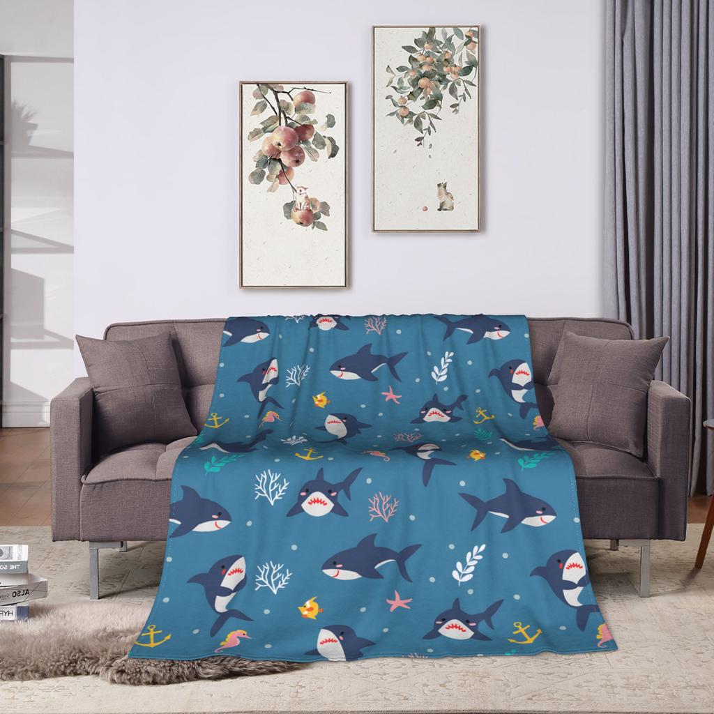cute sharks Flannel Blanket Soft Durable Throw Blanket for Outdoor Picnic Fashion Bedspread Sofa Bed Cover