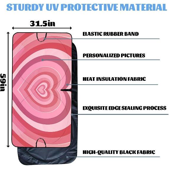 Heart Car Windshield Sunshades Pink, 59*31.5 Inches, UV Rays Sun Visor Protector For Car, SUV, Truck