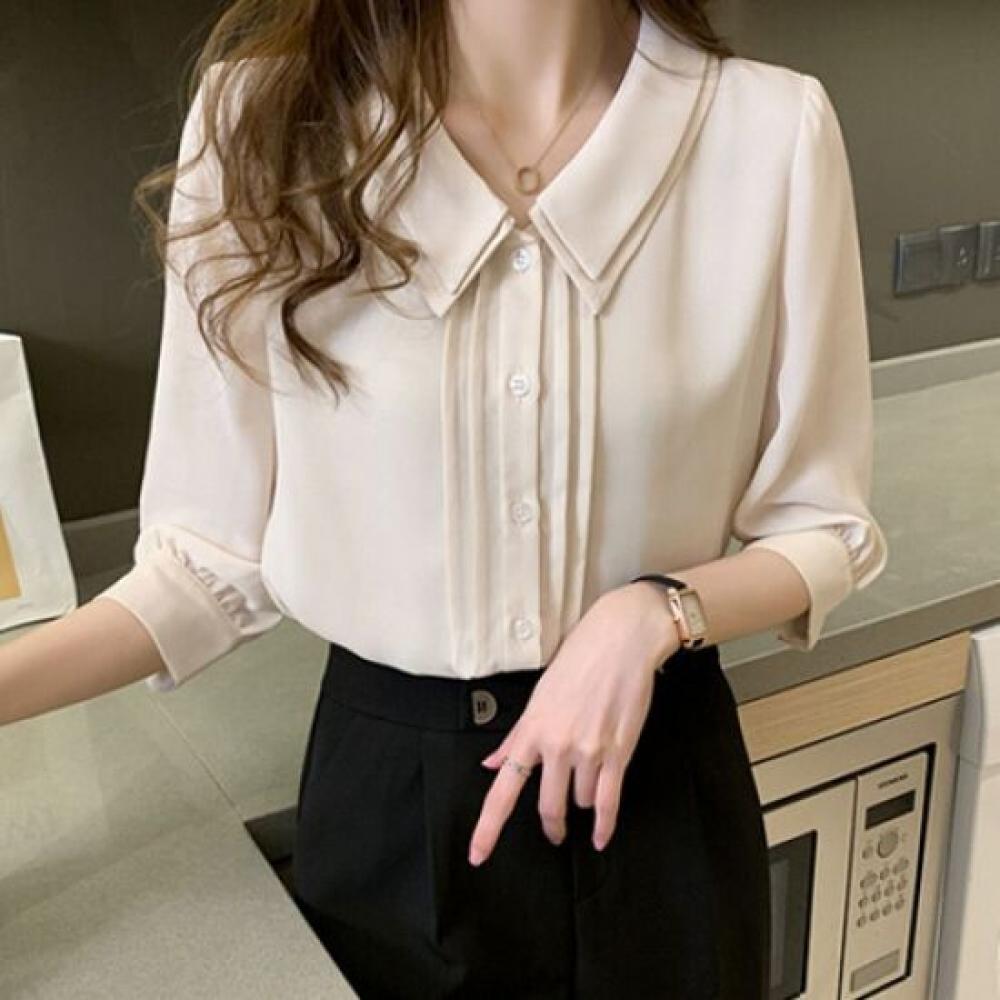 Navava Women Vintage Clean 5 Point Sleeve Double Layer Collar Blouse Nb2136