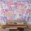 Floral Cats on Pastel Background Pattern Wall Hanging Tapestry Decorative Tapestry Home Decor for Bedroom and Living Room