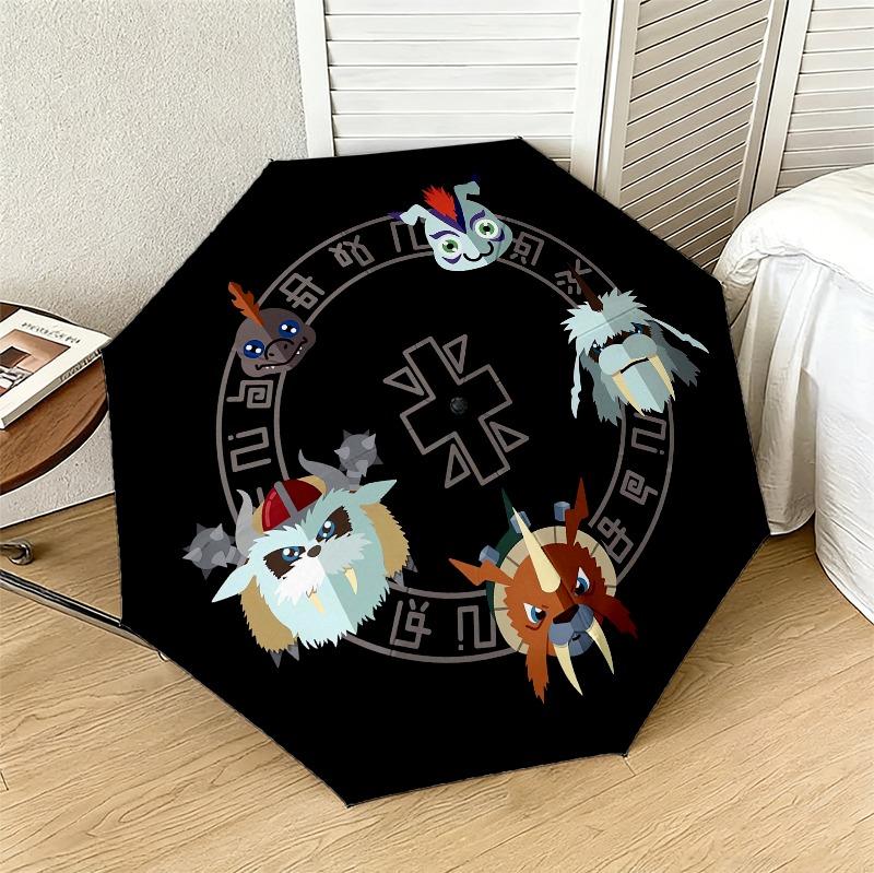 Demon Masks Portable 3 Folds Umbrella Portable Windproof Folding Rain Umbrella For Travel Outdoor Sun Protection Travel Outdoor Gift