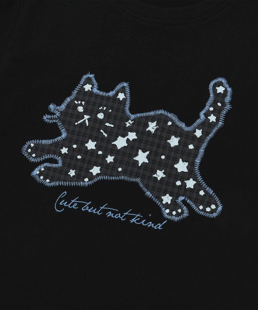 LMR Star Dot Cat Applique Short Sleeve T-Shirt Black