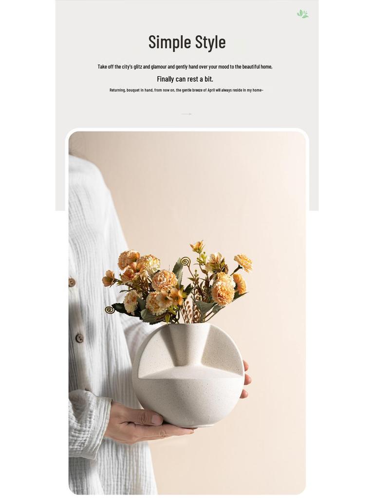 Nordic Geometric Ceramic Vase: Frosted Pottery Flower Arrangement Ornament