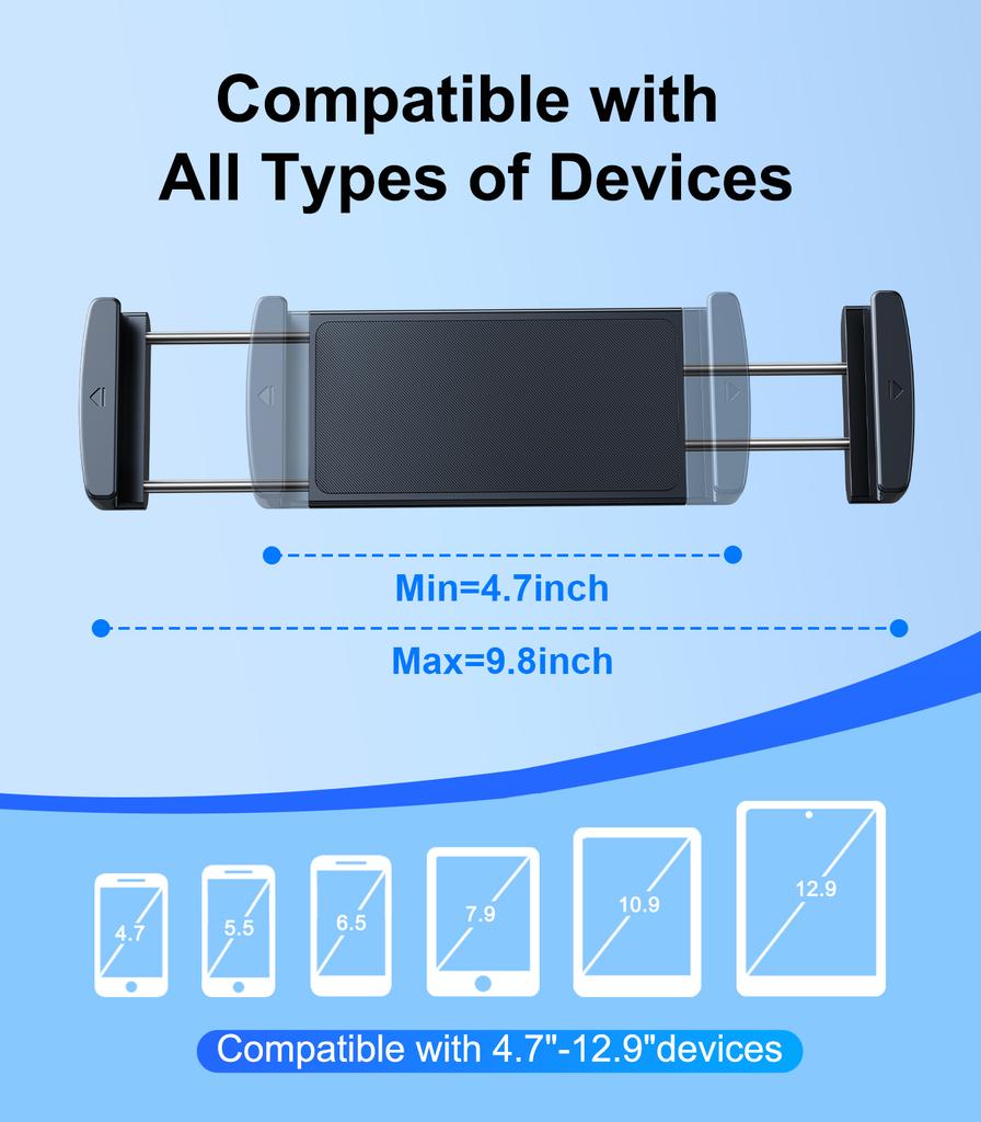 Oatsbasf Car Headrest Tablet Holder 360° Rotatable Flexible Phone Tablet Stand for Sports Seat Universal for 4.7-12.9" Device