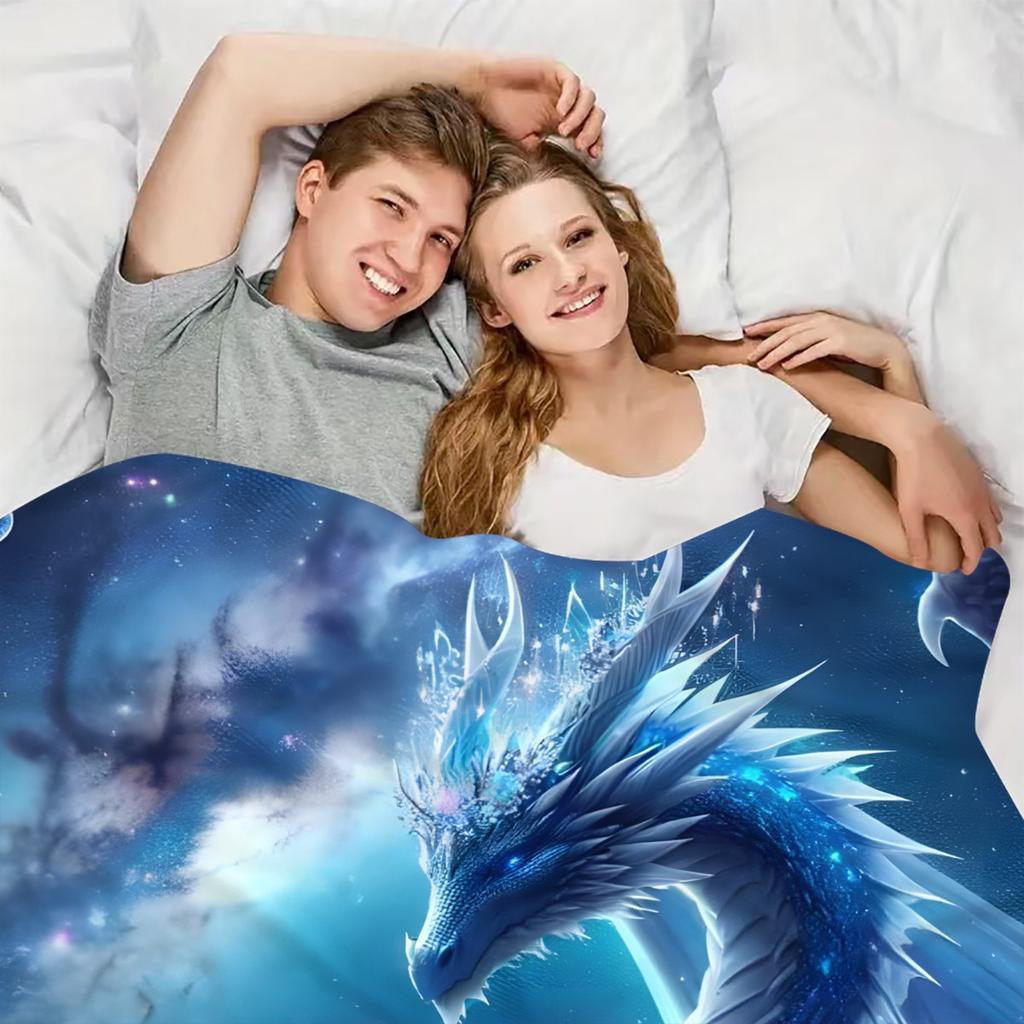 1pc Dream Dragon Blue Dragon Throw Blanket - Soft Flannel All-Season Warmth, Mystical dragon pattern with, Lightweight for Home